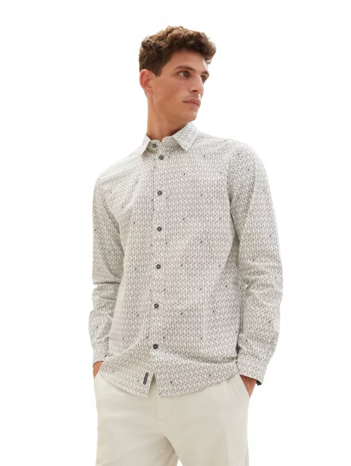 Chemise Manches Longues Sport Imprime Geo Quadrillage Beige Clair – Image 2