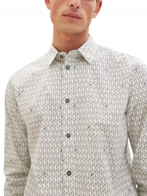 Chemise Manches Longues Sport Imprime Geo Quadrillage Beige Clair – Image 3