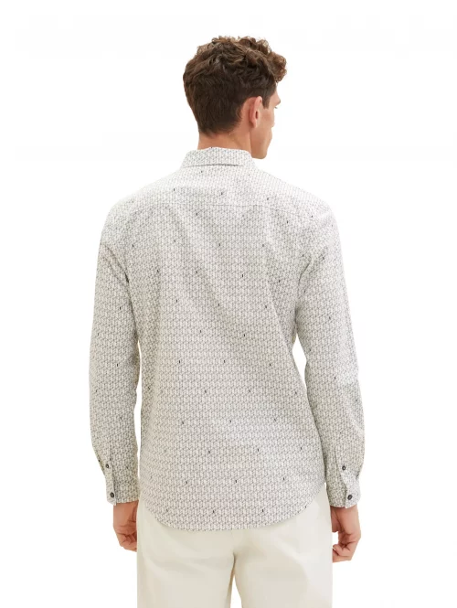 Chemise Manches Longues Sport Imprime Geo Quadrillage Beige Clair – Image 4
