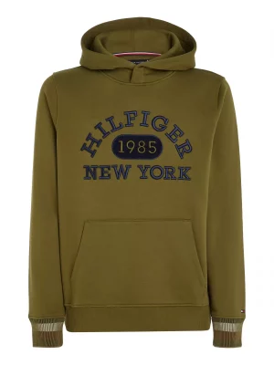 Pull Sweat  Capuche Hilfiger Logo Kaki Fonce
