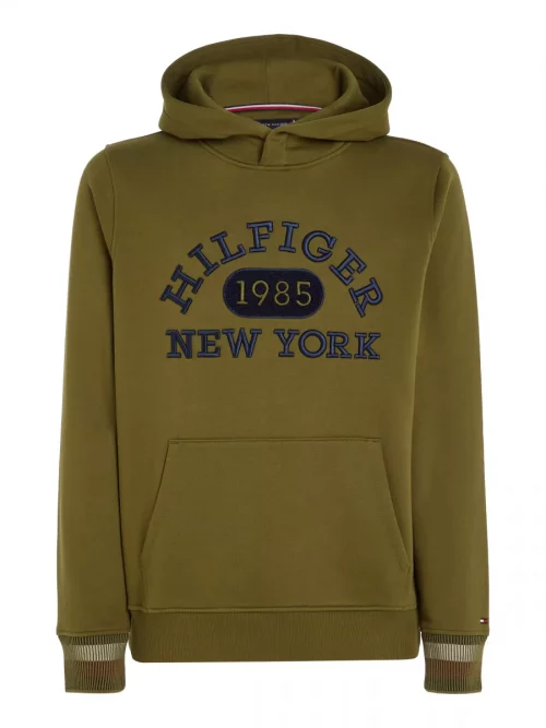 Pull Sweat  Capuche Hilfiger Logo Kaki Fonce