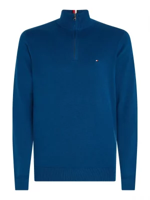 Pull Col Cheminee Coton Cash 1/2 Zip Bleu Moyen