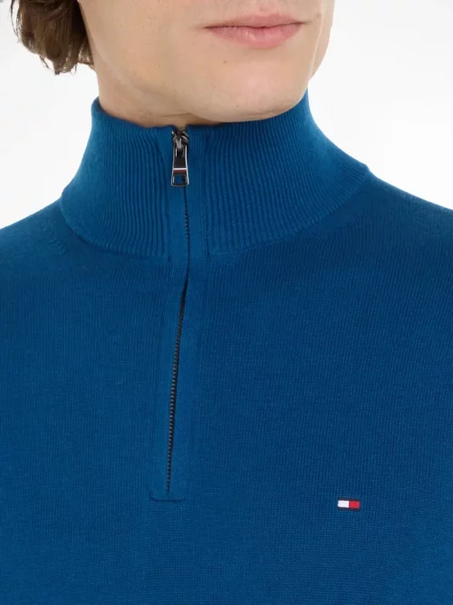 Pull Col Cheminee Coton Cash 1/2 Zip Bleu Moyen – Image 3