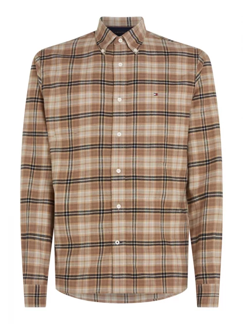 Chemise Manches Longues Sport Carreau Tartan Beige Clair
