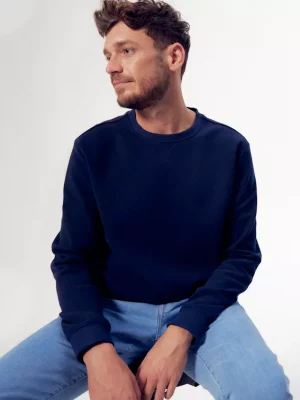 Pull Sweat  Recycle Pique Uni Bleu Fonce