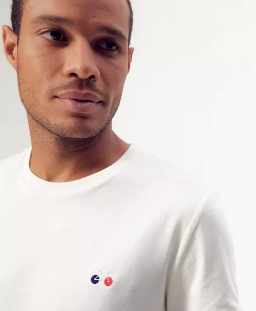 T-shirt Manches Courtes Coton Bio Velo Brode Beige Clair – Image 2