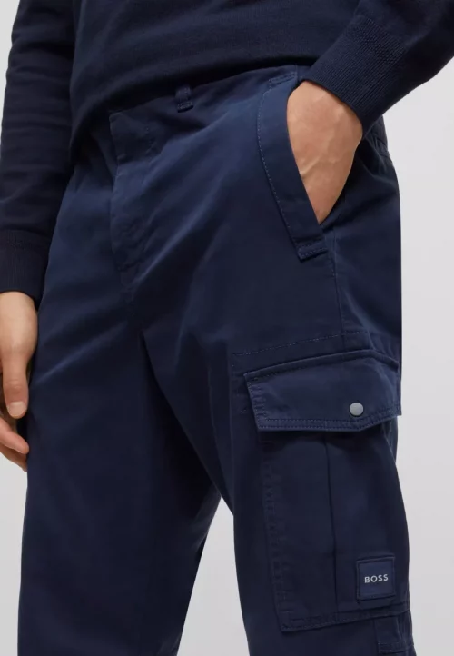 Pantalon Sport Cargo Satin Uni Bleu Fonce – Image 2