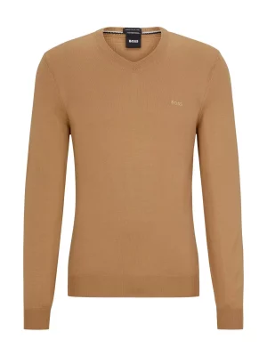Pull Col V Merinos V Uni Beige Moyen
