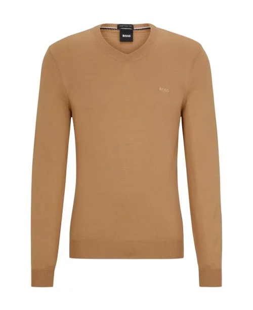 Pull Col V Merinos V Uni Beige Moyen
