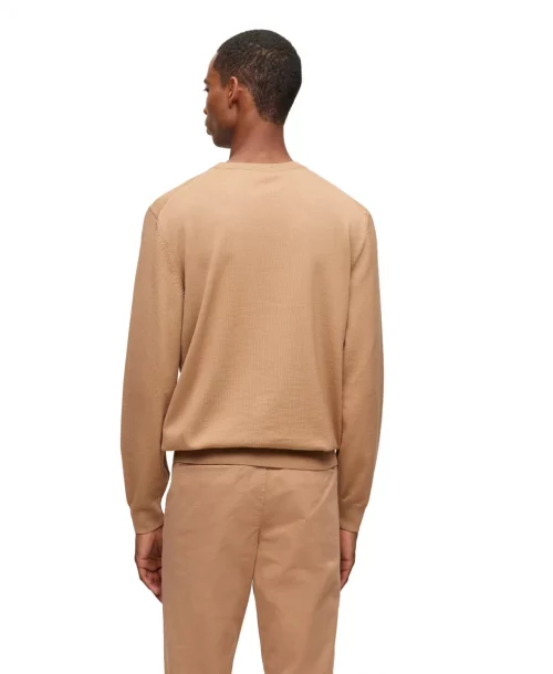 Pull Col V Merinos V Uni Beige Moyen – Image 3