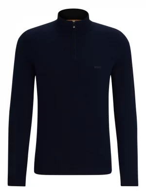 Pull Col Cheminee Lambswool 1/2 Zip Bleu Fonce
