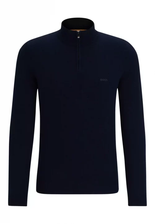 Pull Col Cheminee Lambswool 1/2 Zip Bleu Fonce