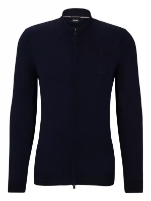 Gilet Manches Longues Merinos Zip Uni Bleu Fonce