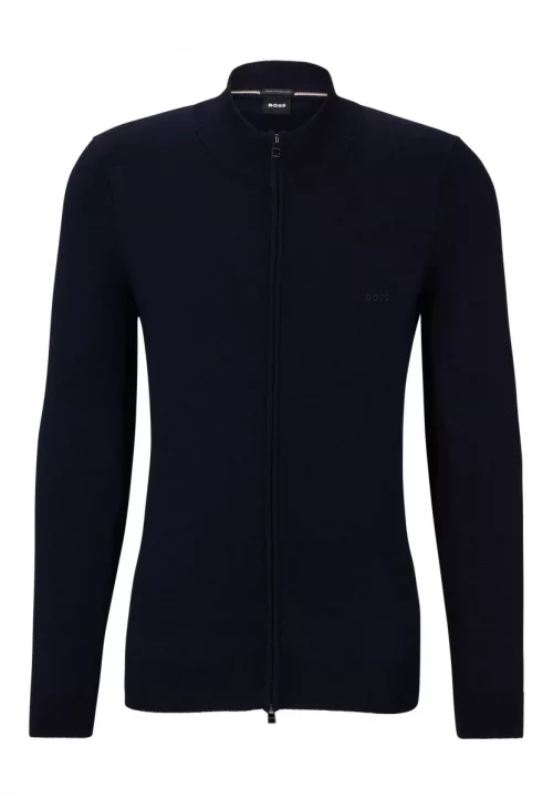 Gilet Manches Longues Merinos Zip Uni Bleu Fonce