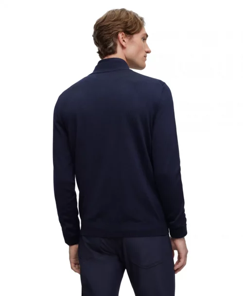 Gilet Manches Longues Merinos Zip Uni Bleu Fonce – Image 3