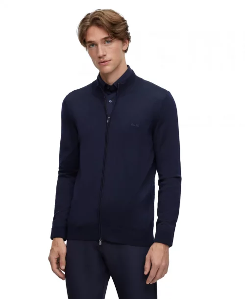Gilet Manches Longues Merinos Zip Uni Bleu Fonce – Image 4