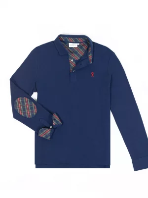 Polo Manches Longues Pique Coudieres Bleu Fonce