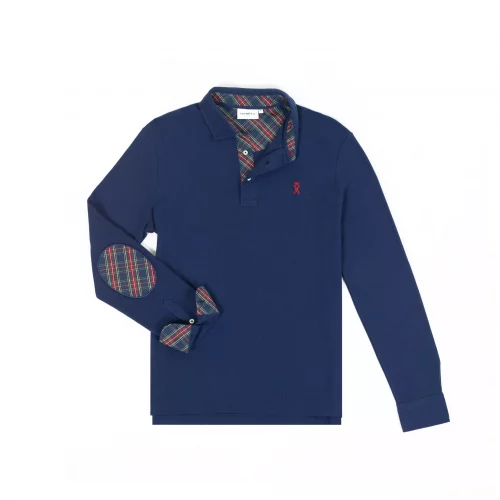 Polo Manches Longues Pique Coudieres Bleu Fonce