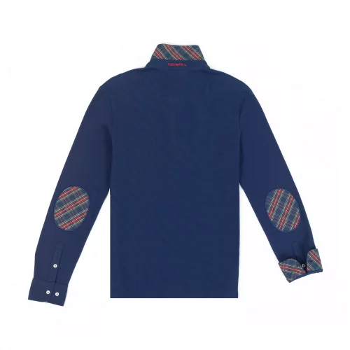 Polo Manches Longues Pique Coudieres Bleu Fonce – Image 3