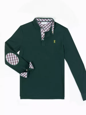 Polo Manches Longues Pique Coudieres Vert Fonce
