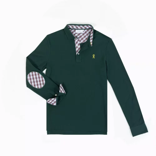 Polo Manches Longues Pique Coudieres Vert Fonce