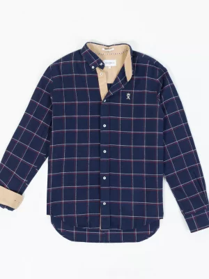 Chemise Manches Longues Sport Carreau Gratte Bleu Fonce