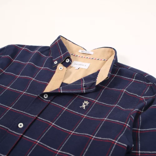 Chemise Manches Longues Sport Carreau Gratte Bleu Fonce – Image 2