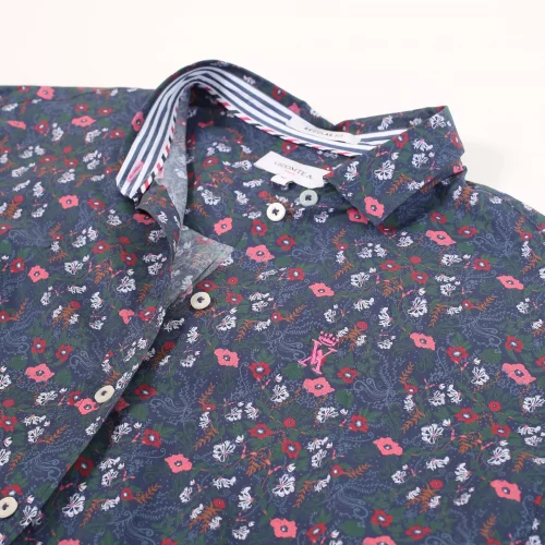 Chemise Manches Longues Sport Imprime Fleurs Bleu Fonce – Image 2