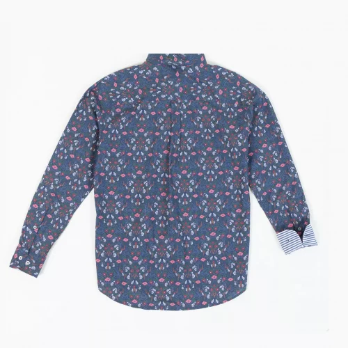 Chemise Manches Longues Sport Imprime Fleurs Bleu Fonce – Image 3
