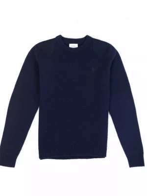 Pull Col Rond Laine Epaules Ton Sur Ton Bleu Fonce