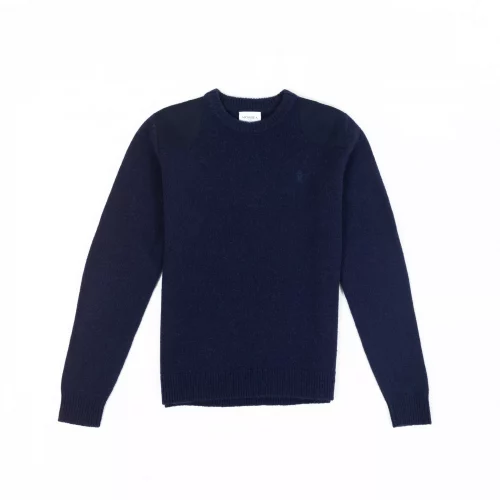 Pull Col Rond Laine Epaules Ton Sur Ton Bleu Fonce