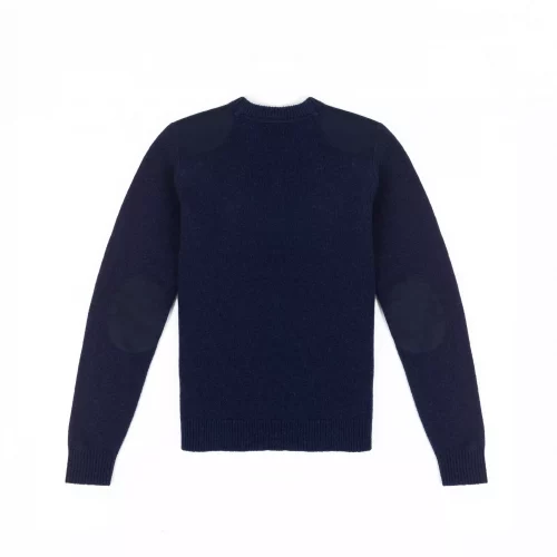 Pull Col Rond Laine Epaules Ton Sur Ton Bleu Fonce – Image 3