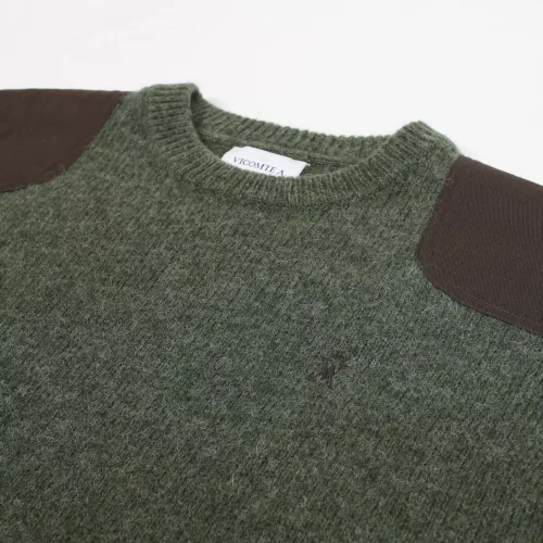 Pull Col Rond Laine Epaules Ton Sur Ton Kaki Fonce – Image 2