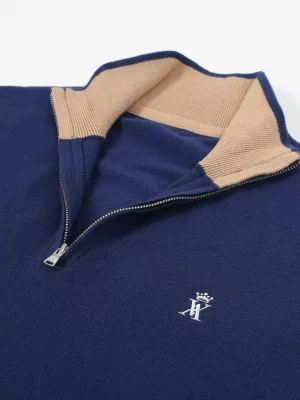 Pull Col Cheminee Coton Cach Coudieres Bleu Moyen