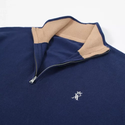 Pull Col Cheminee Coton Cach Coudieres Bleu Moyen