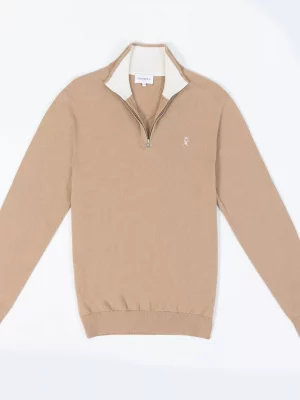 Pull Col Cheminee Coton Cach Coudieres Beige Moyen