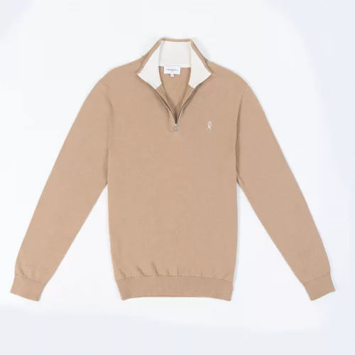 Pull Col Cheminee Coton Cach Coudieres Beige Moyen