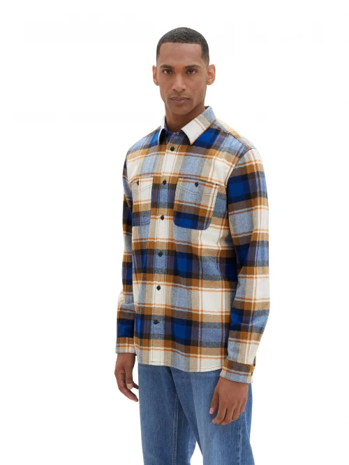 Chemise Manches Longues Sport Carreau Gratte Beige Moyen – Image 3