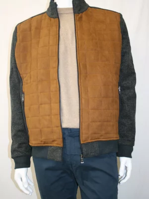 Gilet Manches Longues Bi-matiere Corps Suede Beige Moyen