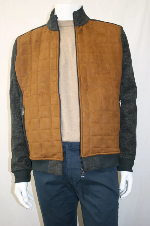 Gilet Manches Longues Bi-matiere Corps Suede Beige Moyen