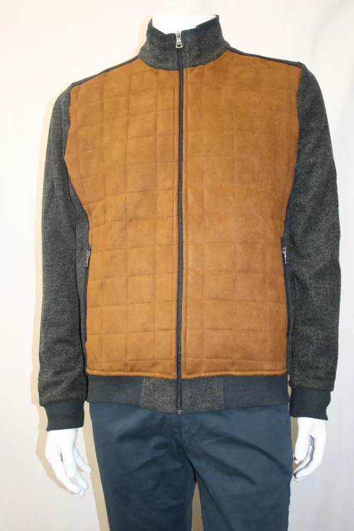 Gilet Manches Longues Bi-matiere Corps Suede Beige Moyen – Image 3