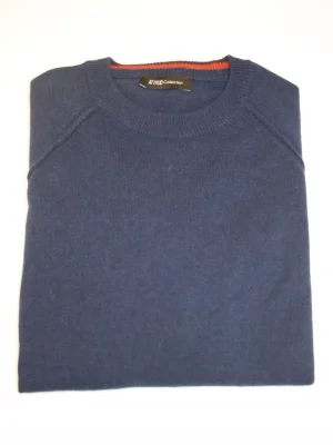 Pull Col Rond Laine & Cach Uni Bleu Fonce