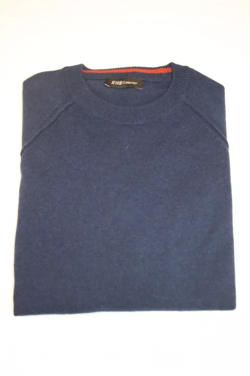Pull Col Rond Laine & Cach Uni Bleu Fonce