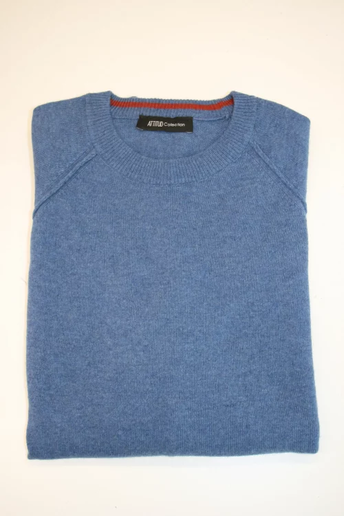 Pull Col Rond Laine & Cach Uni Bleu Moyen