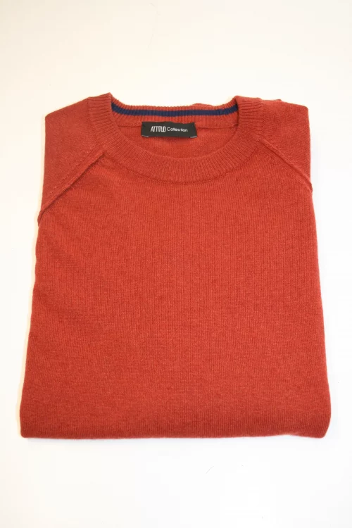 Pull Col Rond Laine & Cach Uni Orange Moyen
