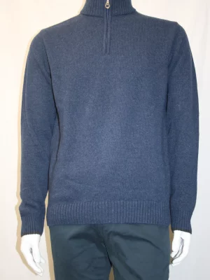 Pull Col Cheminee Lambswool 1/2 Zip Bleu Moyen