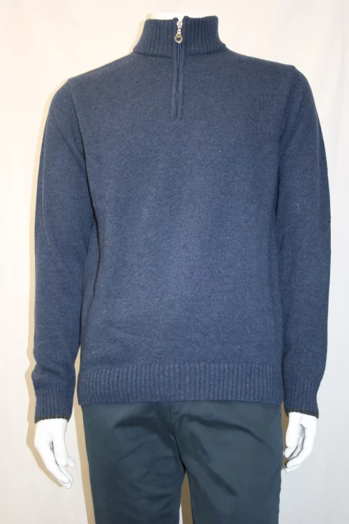 Pull Col Cheminee Lambswool 1/2 Zip Bleu Moyen
