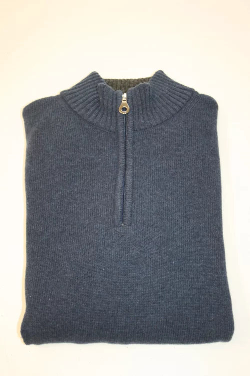 Pull Col Cheminee Lambswool 1/2 Zip Bleu Moyen – Image 2