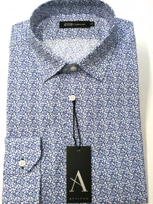 Chemise Manches Longues Ville Imprime Pistil Modern Bleu Moyen
