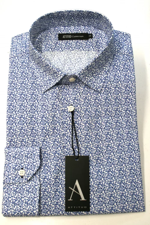 Chemise Manches Longues Ville Imprime Pistil Modern Bleu Moyen